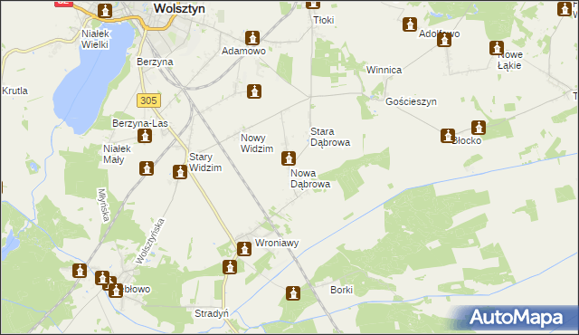 mapa Nowa Dąbrowa gmina Wolsztyn, Nowa Dąbrowa gmina Wolsztyn na mapie Targeo