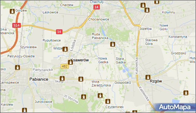 mapa Nowa Gadka gmina Ksawerów, Nowa Gadka gmina Ksawerów na mapie Targeo