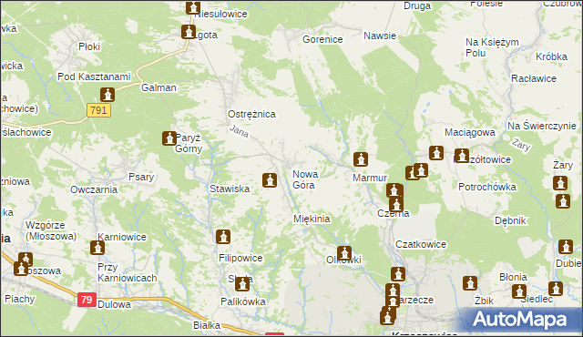 mapa Nowa Góra gmina Krzeszowice, Nowa Góra gmina Krzeszowice na mapie Targeo