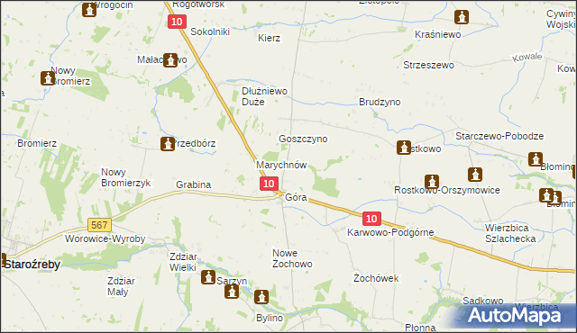 mapa Nowa Góra gmina Staroźreby, Nowa Góra gmina Staroźreby na mapie Targeo