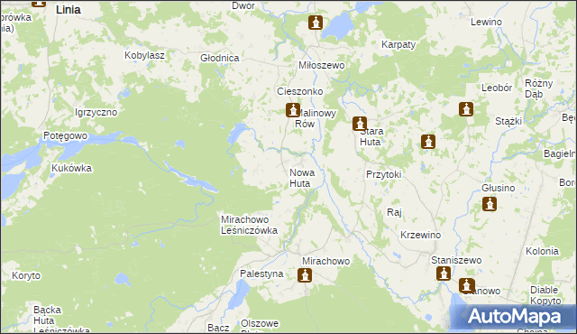mapa Nowa Huta gmina Kartuzy, Nowa Huta gmina Kartuzy na mapie Targeo