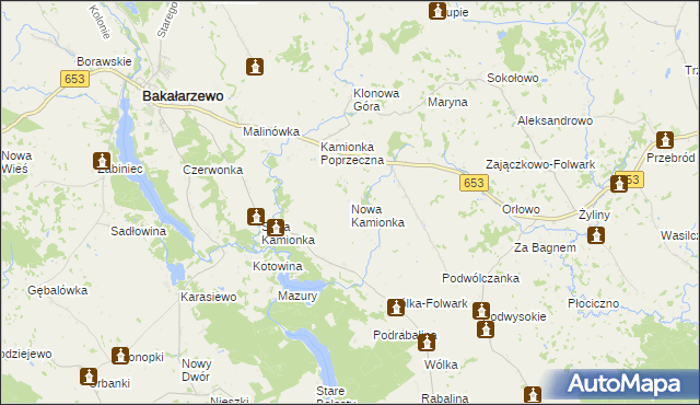 mapa Nowa Kamionka gmina Bakałarzewo, Nowa Kamionka gmina Bakałarzewo na mapie Targeo