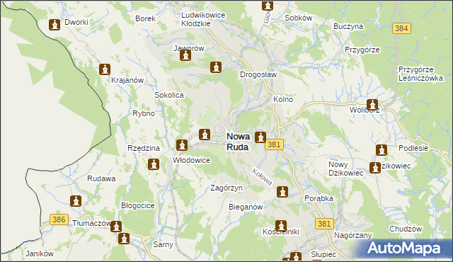 mapa Nowa Ruda powiat kłodzki, Nowa Ruda powiat kłodzki na mapie Targeo