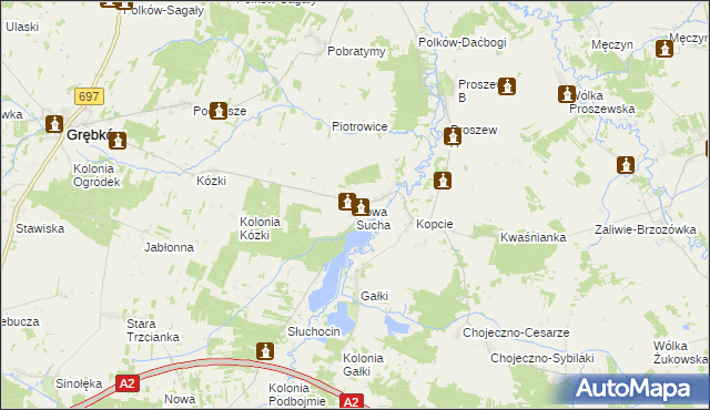 mapa Nowa Sucha gmina Grębków, Nowa Sucha gmina Grębków na mapie Targeo