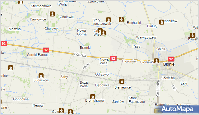 mapa Nowa Wieś gmina Błonie, Nowa Wieś gmina Błonie na mapie Targeo