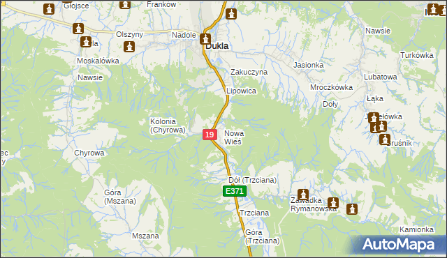 mapa Nowa Wieś gmina Dukla, Nowa Wieś gmina Dukla na mapie Targeo