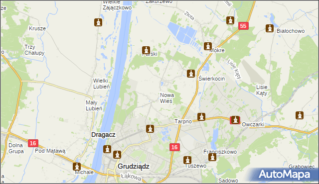 mapa Nowa Wieś gmina Grudziądz, Nowa Wieś gmina Grudziądz na mapie Targeo