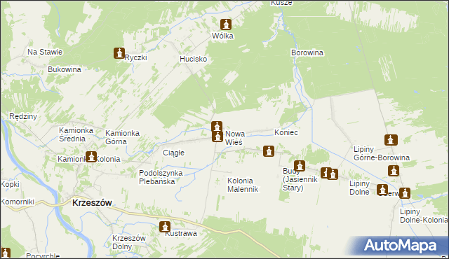 mapa Nowa Wieś gmina Harasiuki, Nowa Wieś gmina Harasiuki na mapie Targeo