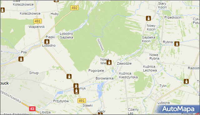 mapa Nowa Wieś gmina Kłobuck, Nowa Wieś gmina Kłobuck na mapie Targeo