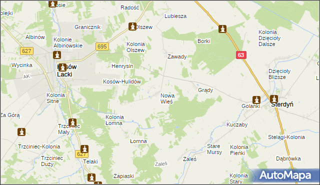 mapa Nowa Wieś gmina Kosów Lacki, Nowa Wieś gmina Kosów Lacki na mapie Targeo