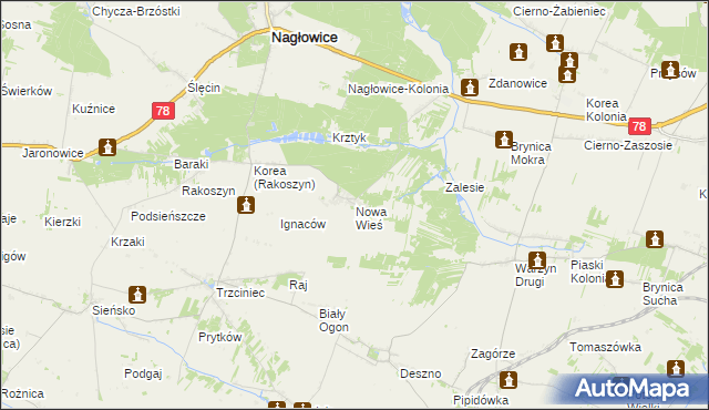 mapa Nowa Wieś gmina Nagłowice, Nowa Wieś gmina Nagłowice na mapie Targeo