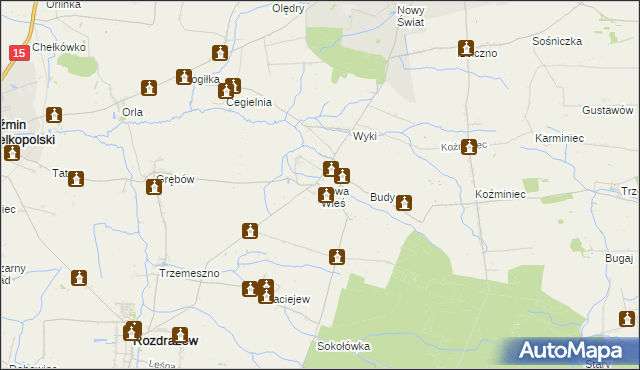 mapa Nowa Wieś gmina Rozdrażew, Nowa Wieś gmina Rozdrażew na mapie Targeo