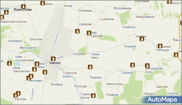 mapa Nowa Wieś gmina Sienno, Nowa Wieś gmina Sienno na mapie Targeo