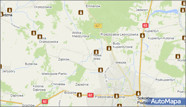 mapa Nowa Wieś gmina Sokołów Podlaski, Nowa Wieś gmina Sokołów Podlaski na mapie Targeo