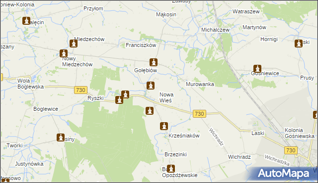 mapa Nowa Wieś gmina Warka, Nowa Wieś gmina Warka na mapie Targeo