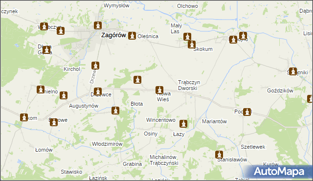 mapa Nowa Wieś gmina Zagórów, Nowa Wieś gmina Zagórów na mapie Targeo