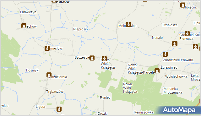 mapa Nowa Wieś Książęca gmina Bralin, Nowa Wieś Książęca gmina Bralin na mapie Targeo