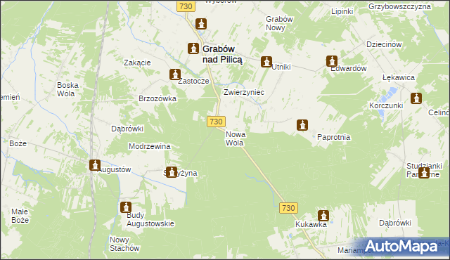 mapa Nowa Wola gmina Grabów nad Pilicą, Nowa Wola gmina Grabów nad Pilicą na mapie Targeo