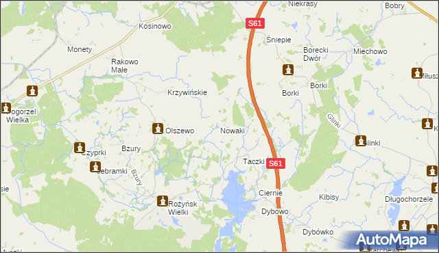 mapa Nowaki gmina Prostki, Nowaki gmina Prostki na mapie Targeo