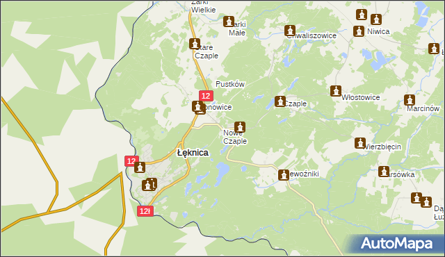 mapa Nowe Czaple gmina Trzebiel, Nowe Czaple gmina Trzebiel na mapie Targeo