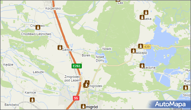 mapa Nowe Domy gmina Żmigród, Nowe Domy gmina Żmigród na mapie Targeo