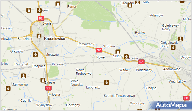 mapa Nowe gmina Krośniewice, Nowe gmina Krośniewice na mapie Targeo