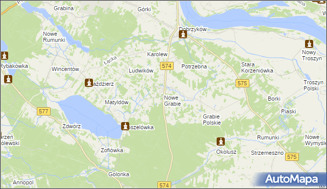 mapa Nowe Grabie gmina Gąbin, Nowe Grabie gmina Gąbin na mapie Targeo