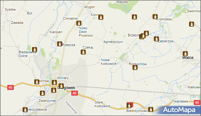 mapa Nowe Kotkowice, Nowe Kotkowice na mapie Targeo