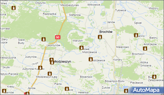 mapa Nowe Mistrzewice, Nowe Mistrzewice na mapie Targeo