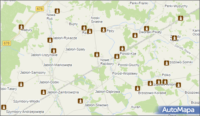mapa Nowe Racibory gmina Sokoły, Nowe Racibory gmina Sokoły na mapie Targeo