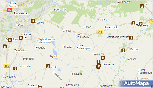 mapa Nowe Świerczyny, Nowe Świerczyny na mapie Targeo