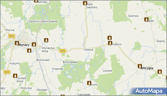 mapa Nowica gmina Wilczęta, Nowica gmina Wilczęta na mapie Targeo