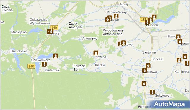 mapa Nowina gmina Lubasz, Nowina gmina Lubasz na mapie Targeo