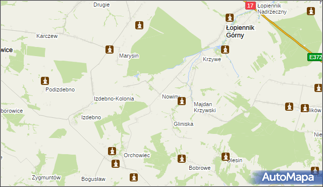 mapa Nowiny gmina Łopiennik Górny, Nowiny gmina Łopiennik Górny na mapie Targeo