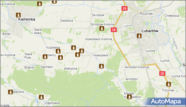 mapa Nowodwór gmina Lubartów, Nowodwór gmina Lubartów na mapie Targeo