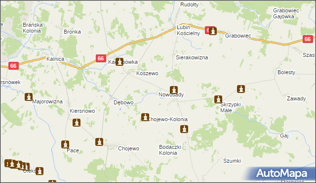 mapa Nowosady gmina Brańsk, Nowosady gmina Brańsk na mapie Targeo