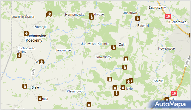 mapa Nowosady gmina Zabłudów, Nowosady gmina Zabłudów na mapie Targeo