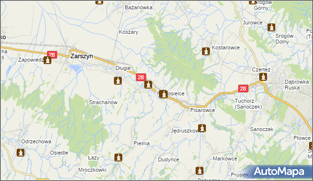 mapa Nowosielce gmina Zarszyn, Nowosielce gmina Zarszyn na mapie Targeo