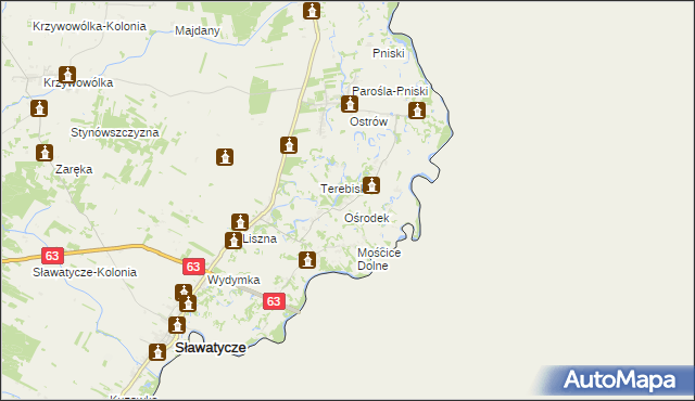 mapa Nowosiółki gmina Sławatycze, Nowosiółki gmina Sławatycze na mapie Targeo