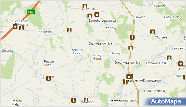 mapa Nowy Borek gmina Zambrów, Nowy Borek gmina Zambrów na mapie Targeo