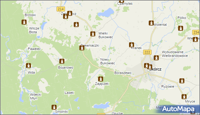 mapa Nowy Bukowiec gmina Skórcz, Nowy Bukowiec gmina Skórcz na mapie Targeo