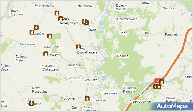 mapa Nowy Dwór gmina Nowy Kawęczyn, Nowy Dwór gmina Nowy Kawęczyn na mapie Targeo