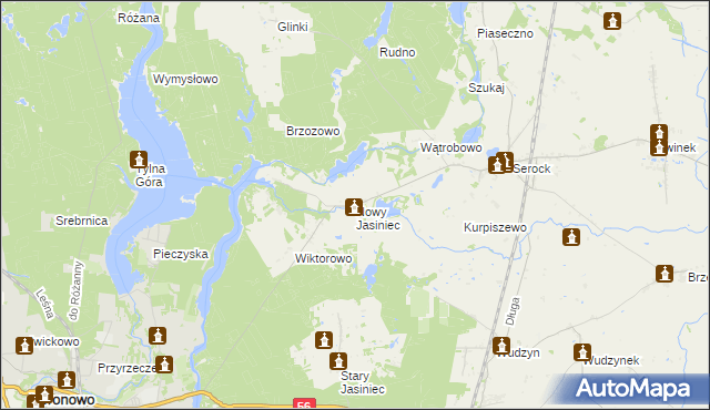 mapa Nowy Jasiniec gmina Koronowo, Nowy Jasiniec gmina Koronowo na mapie Targeo