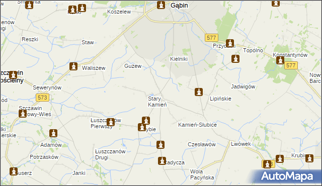 mapa Nowy Kamień gmina Gąbin, Nowy Kamień gmina Gąbin na mapie Targeo