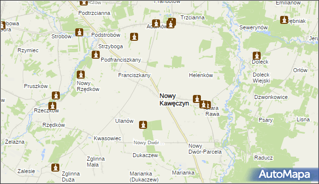 mapa Nowy Kawęczyn powiat skierniewicki, Nowy Kawęczyn powiat skierniewicki na mapie Targeo