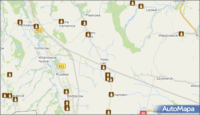 mapa Nowy Las gmina Głuchołazy, Nowy Las gmina Głuchołazy na mapie Targeo