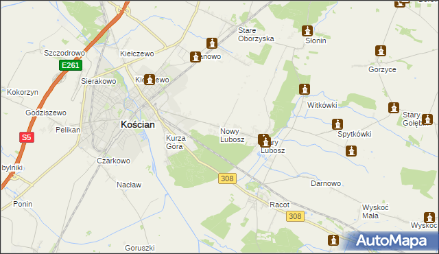 mapa Nowy Lubosz, Nowy Lubosz na mapie Targeo