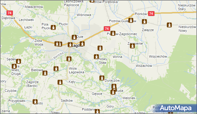 mapa Nowy Staw gmina Łagów, Nowy Staw gmina Łagów na mapie Targeo