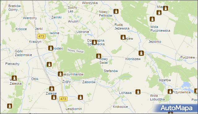 mapa Nowy Świat gmina Zadzim, Nowy Świat gmina Zadzim na mapie Targeo