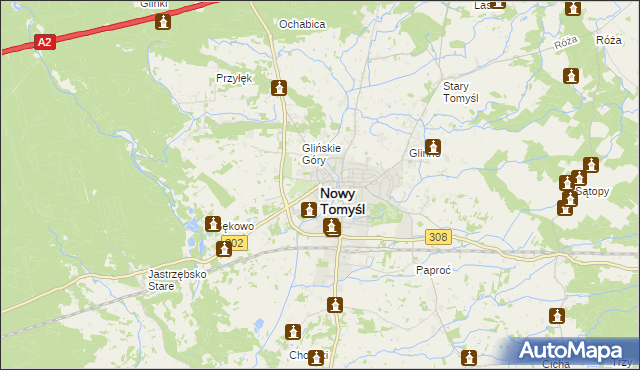 mapa Nowy Tomyśl, Nowy Tomyśl na mapie Targeo